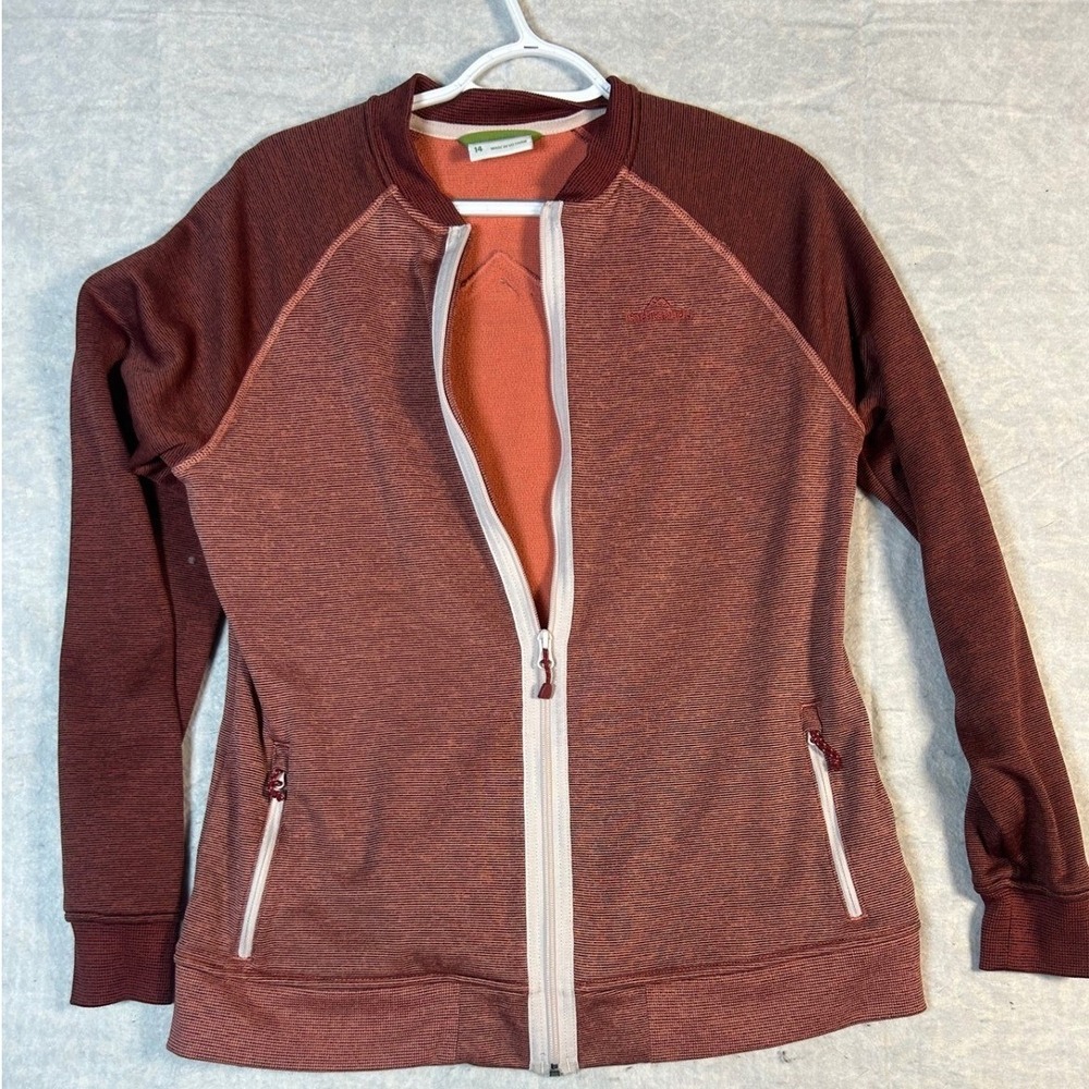 Kathmandu Women's Size 14‎ Maroon Striped Full Zip Fleece Jacket